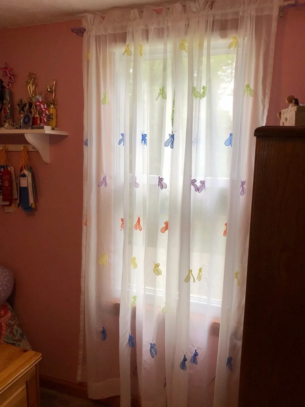 Sheer White Curtains with Multicolor Butterflies
